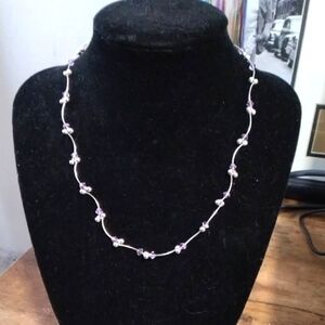 Elegant Silver and Purple Floral Necklace